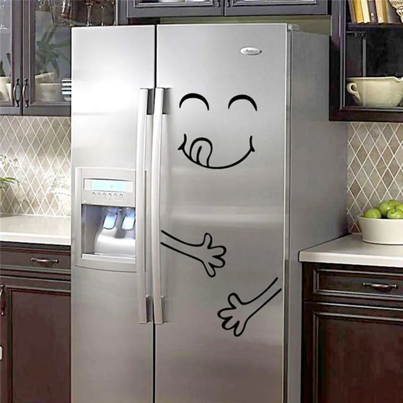 Funny Eating & Drinking Smile Face Wall Stickers - Vinyl Art Decal for Dining Room, Kitchen, Office, & Refrigerator Decoration ππ½οΈ