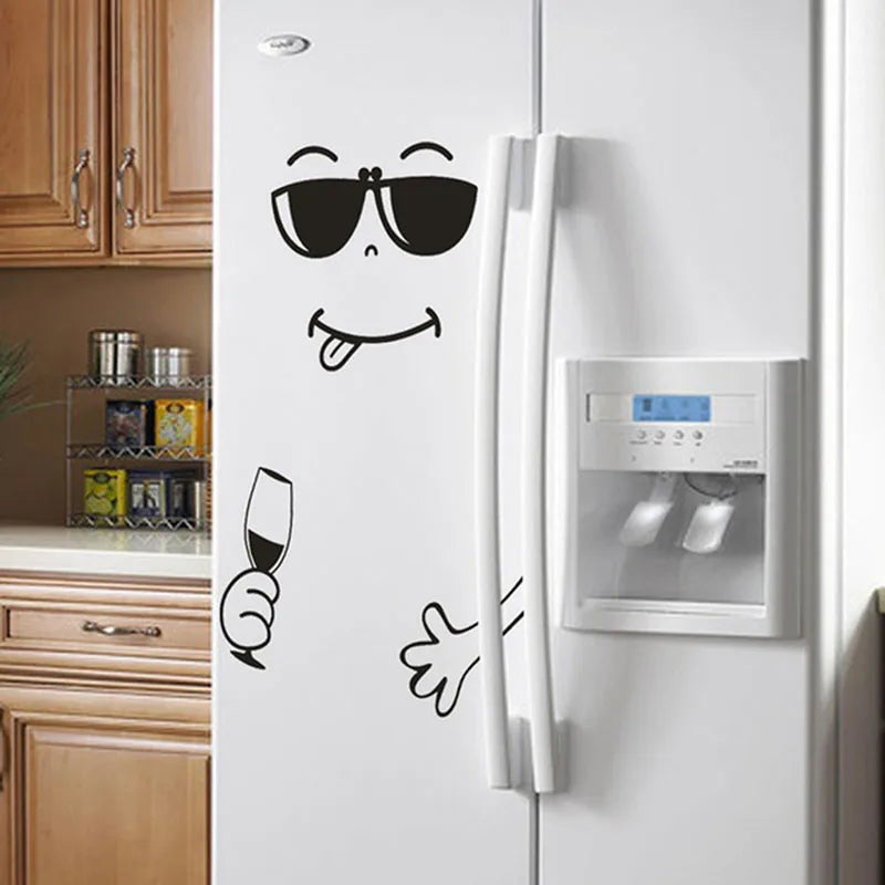 Funny Eating & Drinking Smile Face Wall Stickers - Vinyl Art Decal for Dining Room, Kitchen, Office, & Refrigerator Decoration ππ½οΈ