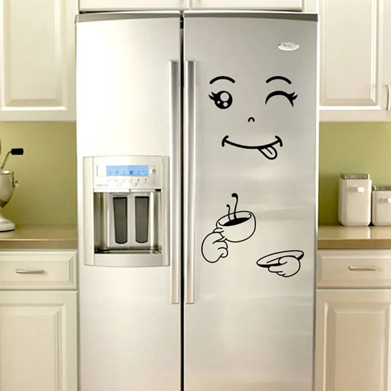 Funny Eating & Drinking Smile Face Wall Stickers - Vinyl Art Decal for Dining Room, Kitchen, Office, & Refrigerator Decoration ππ½οΈ