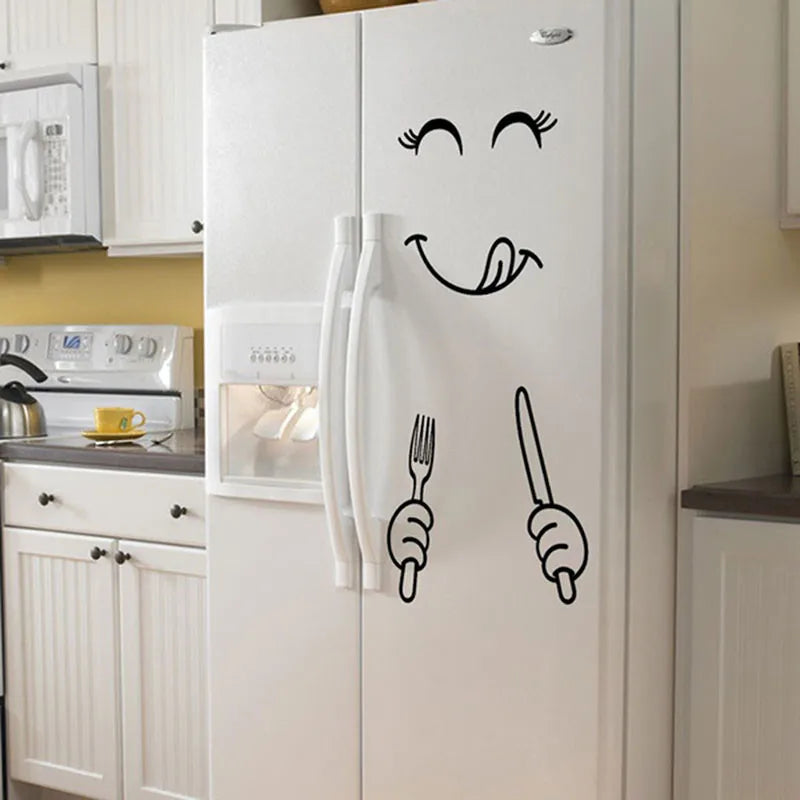 Funny Eating & Drinking Smile Face Wall Stickers - Vinyl Art Decal for Dining Room, Kitchen, Office, & Refrigerator Decoration ππ½οΈ