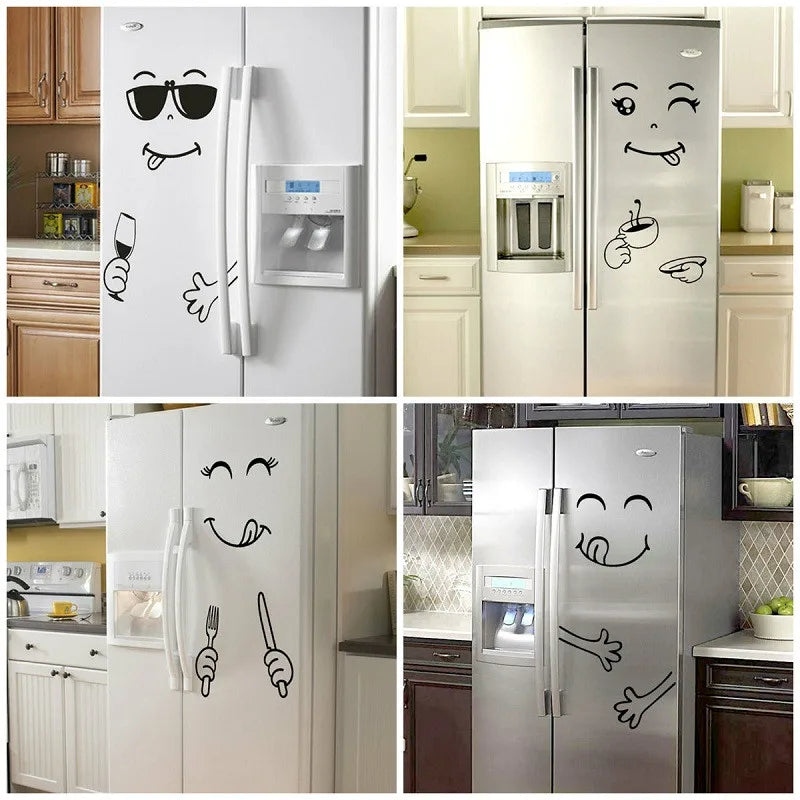 Funny Eating & Drinking Smile Face Wall Stickers - Vinyl Art Decal for Dining Room, Kitchen, Office, & Refrigerator Decoration ππ½οΈ