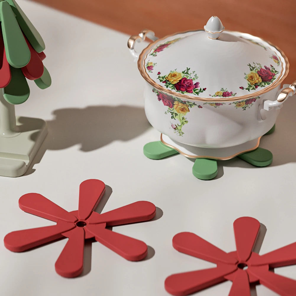 Silicone Tree-Shaped Heat-Resistant Mat - Collapsible Anti-Scalding Pads, Hot Dish Coasters & Washable Placemats for Dining Table πΏπ₯