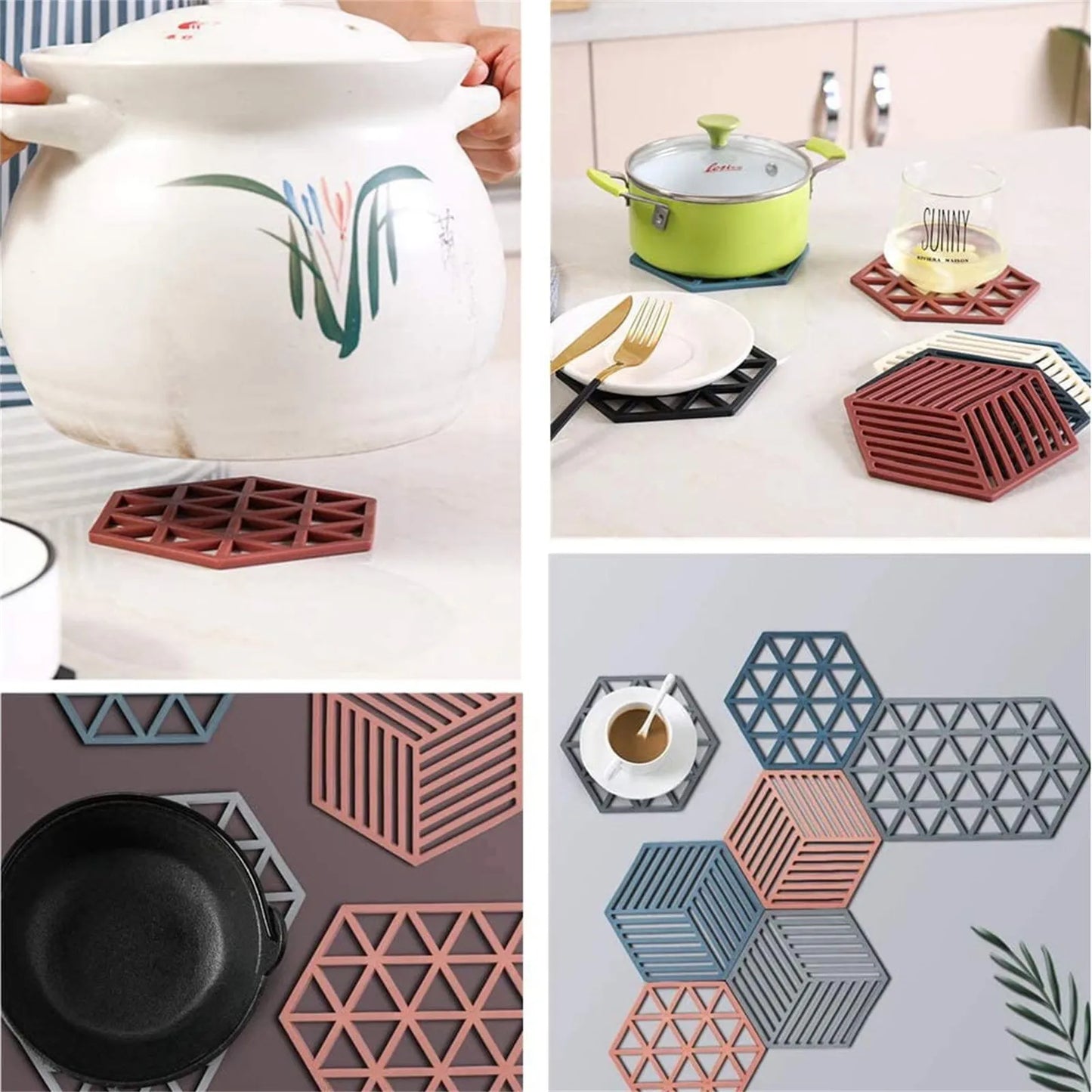 10 Pcs Heat-Resistant Silicone Coaster Mats - Non-Slip Hexagon Table Placemats for Kitchen & Household Accessories π‘π΅