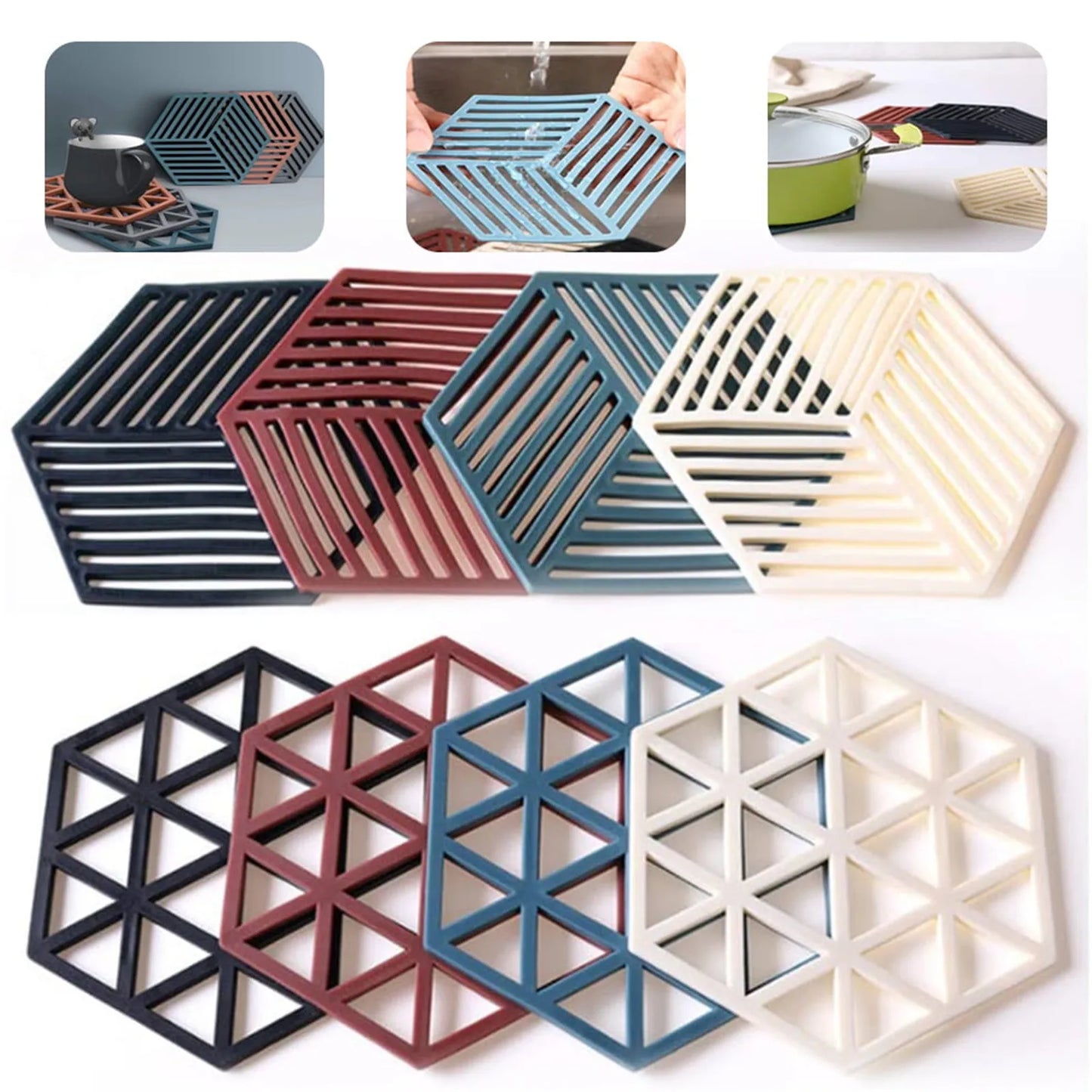 10 Pcs Heat-Resistant Silicone Coaster Mats - Non-Slip Hexagon Table Placemats for Kitchen & Household Accessories π‘π΅