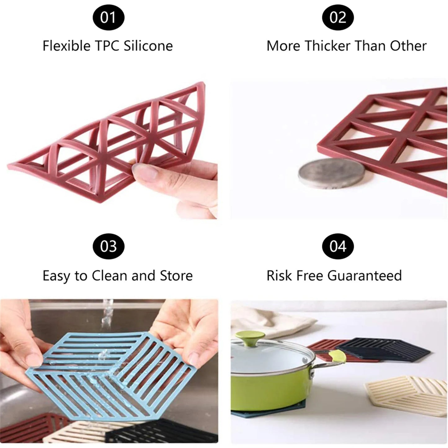 10 Pcs Heat-Resistant Silicone Coaster Mats - Non-Slip Hexagon Table Placemats for Kitchen & Household Accessories π‘π΅