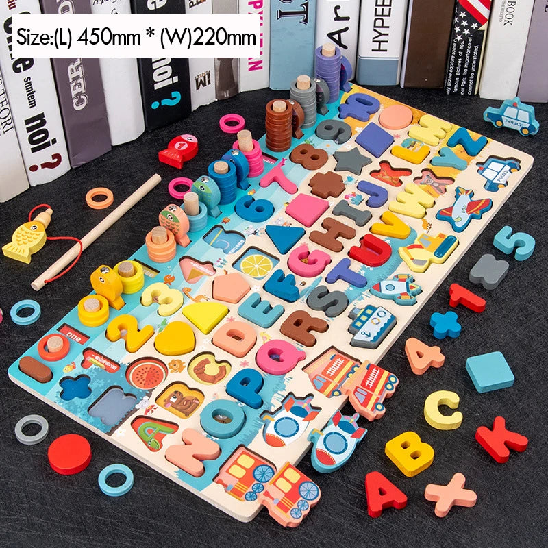 Kids Montessori Math Toys - Educational Wooden Puzzle & Fishing Toy for Toddlers, Shape Matching & Number Sorting Board Game for 3-6Y 🎣🔢