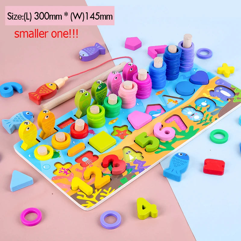 Kids Montessori Math Toys - Educational Wooden Puzzle & Fishing Toy for Toddlers, Shape Matching & Number Sorting Board Game for 3-6Y 🎣🔢