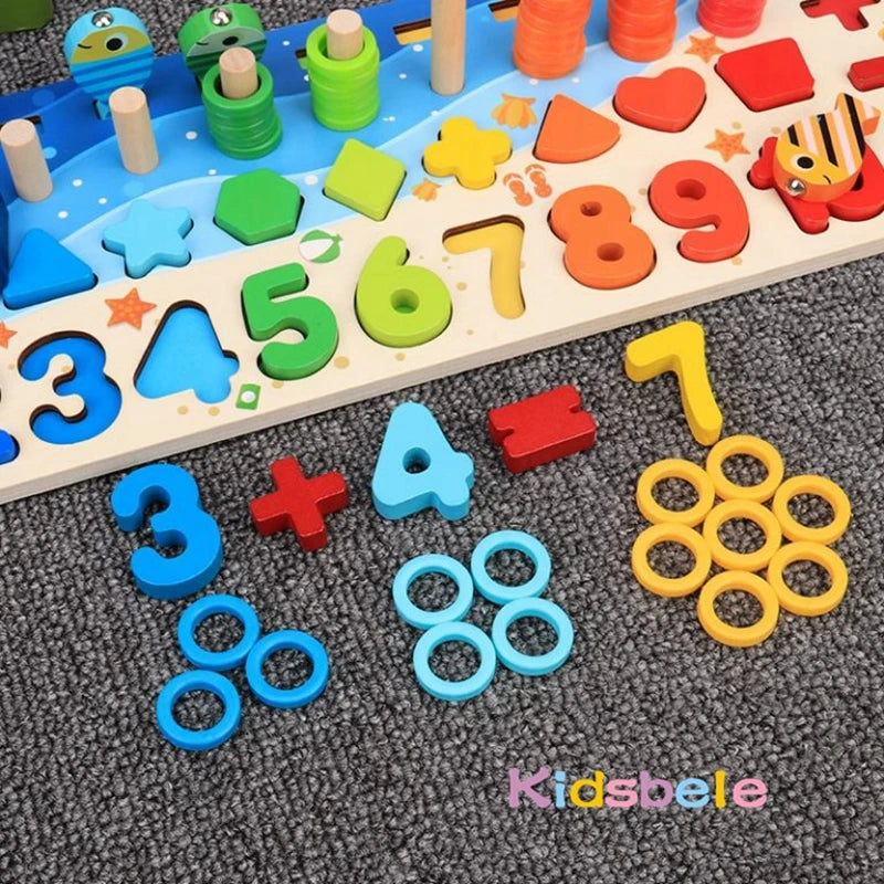 Kids Montessori Math Toys - Educational Wooden Puzzle & Fishing Toy for Toddlers, Shape Matching & Number Sorting Board Game for 3-6Y 🎣🔢