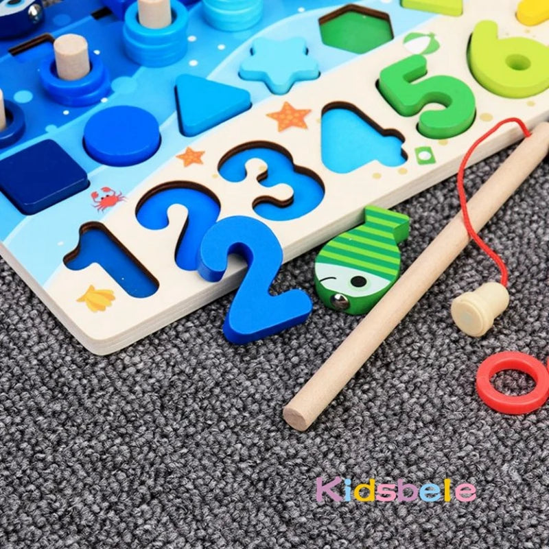 Kids Montessori Math Toys - Educational Wooden Puzzle & Fishing Toy for Toddlers, Shape Matching & Number Sorting Board Game for 3-6Y 🎣🔢