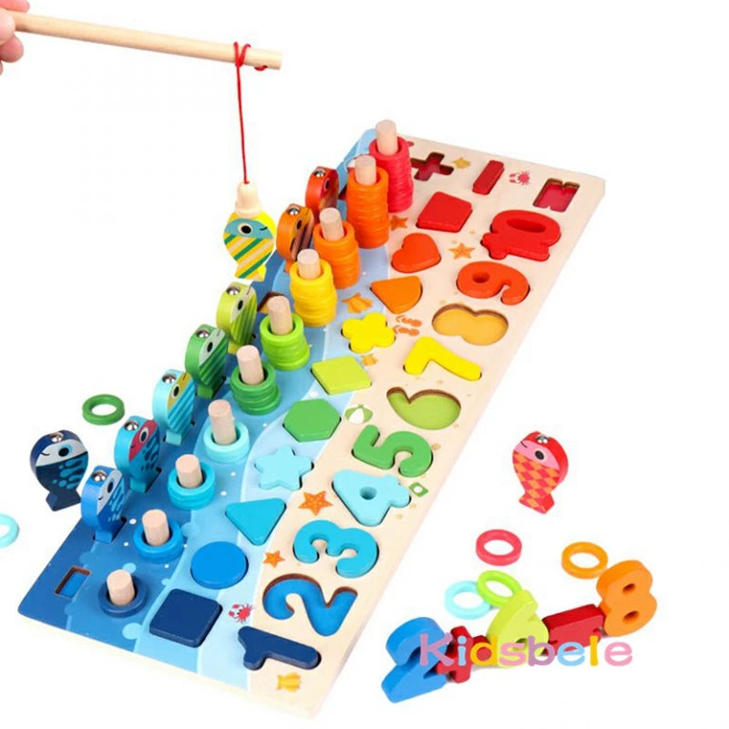 Kids Montessori Math Toys - Educational Wooden Puzzle & Fishing Toy for Toddlers, Shape Matching & Number Sorting Board Game for 3-6Y 🎣🔢