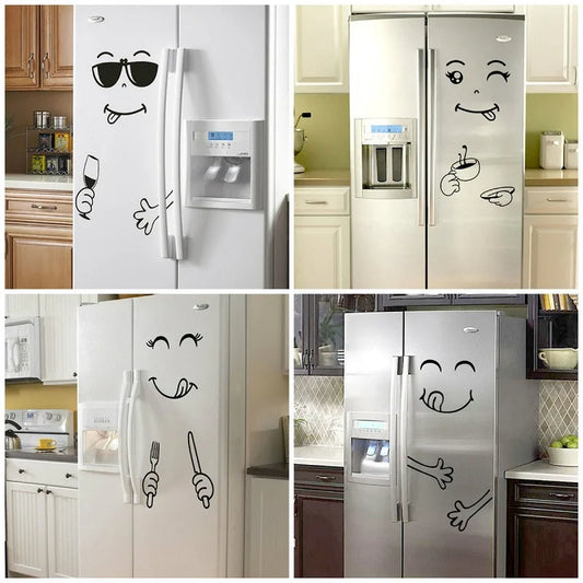 Funny Eating & Drinking Smile Face Wall Stickers - Vinyl Art Decal for Dining Room, Kitchen, Office, & Refrigerator Decoration 🎉🍽️