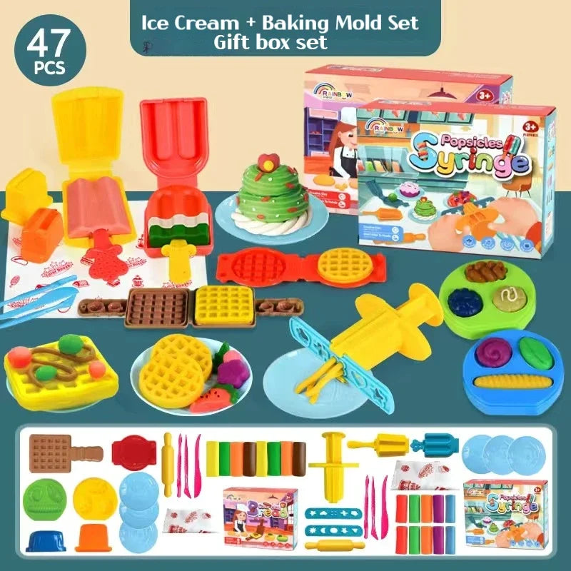 Colorful Plasticine Making Toys – DIY Ice Cream & Noodles Machine for Kids, Creative Handmade Mold Tool & Colored Clay Gift 🎨🍦🍝