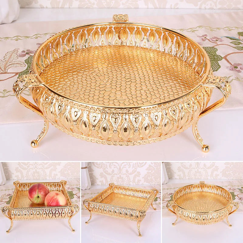 Vintage Fruit Tray - Creative Round/Square Snack Plate & Metal Storage Rack in Gold/Silver | Multifunctional Tableware Gift Idea 🍇🍰✨