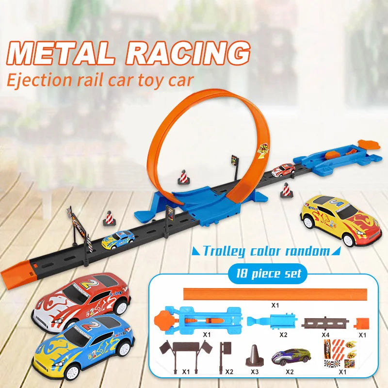 Kids Double Car Wheels Racing Track Toy - DIY Assembled Rail Kit with Catapult Launch, Fun Gift for Boys & Girls Racing Fans 🚗💨