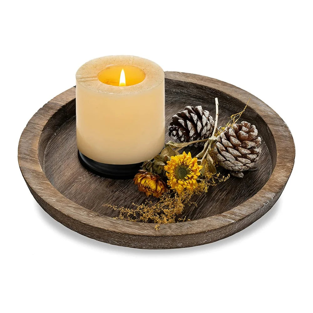 Wooden Tray Candle Holder – Multi-purpose Rustic Storage Tray for Farmhouse Kitchen, Fruit Storage, Countertop Decor – Eco-friendly & Lightweight