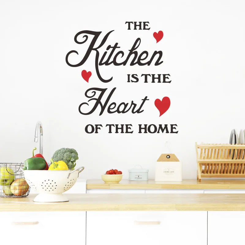 1PCS "The Kitchen Is The Heart of The Home" English Wall Sticker – Inspirational Home Decor for Living Room, Kitchen & More ❤️🏡