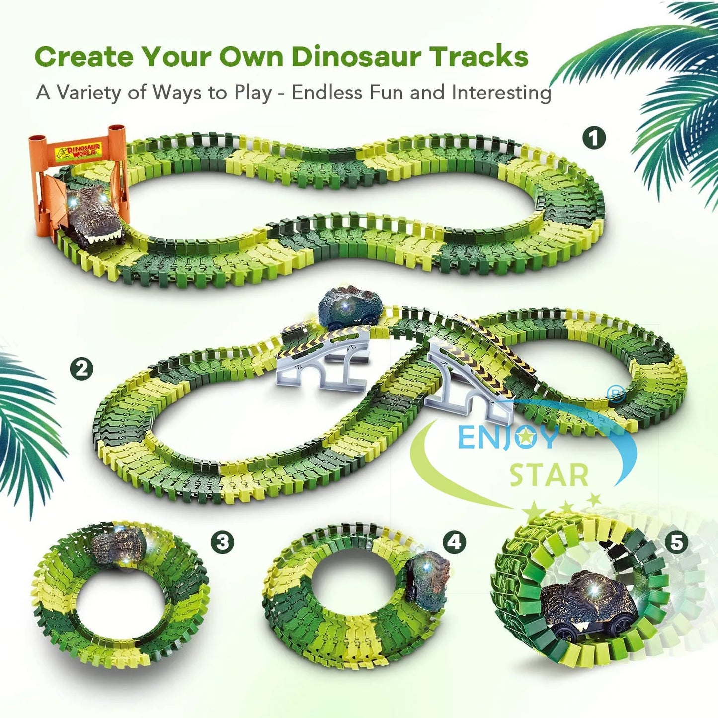 156pcs Dinosaur Railway Car Track Toy Set – DIY Assemble Road Race Set with Flexible Tracks, Dinosaur Toys, Bridge Ramps for Kids 🚂🦖