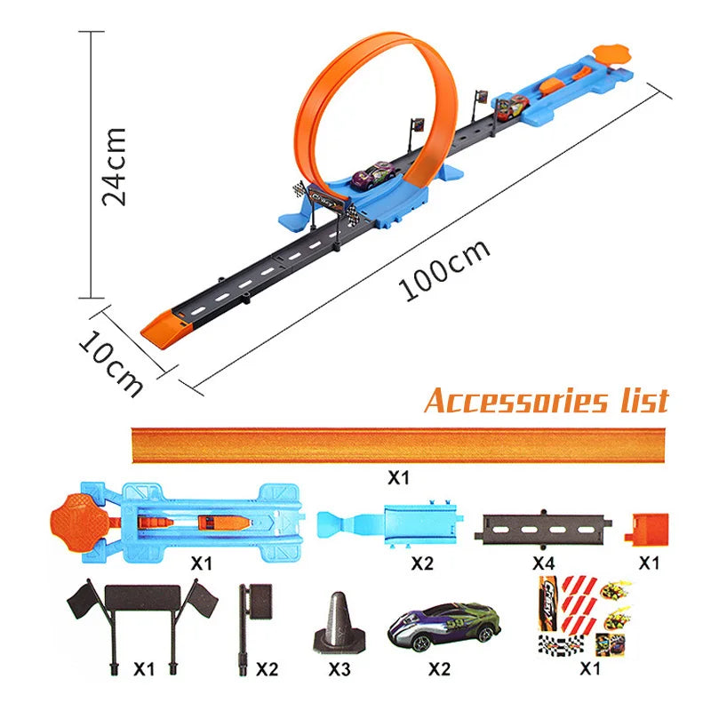 Kids Double Car Wheels Racing Track Toy - DIY Assembled Rail Kit with Catapult Launch, Fun Gift for Boys & Girls Racing Fans 🚗💨