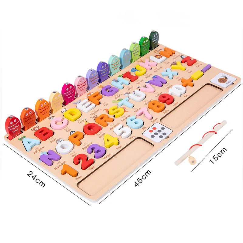 Kids Montessori Math Toys - Educational Wooden Puzzle & Fishing Toy for Toddlers, Shape Matching & Number Sorting Board Game for 3-6Y 🎣🔢