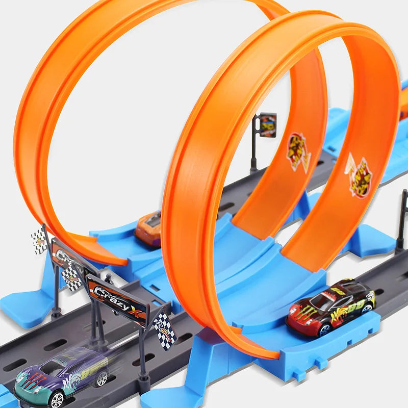 Kids Double Car Wheels Racing Track Toy - DIY Assembled Rail Kit with Catapult Launch, Fun Gift for Boys & Girls Racing Fans 🚗💨