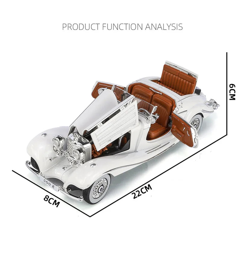 Benz 500K Alloy Diecast Car Model - Classic Vehicle with Sound & Light, Perfect Kids Toy & Collector’s Gift 🚗✨