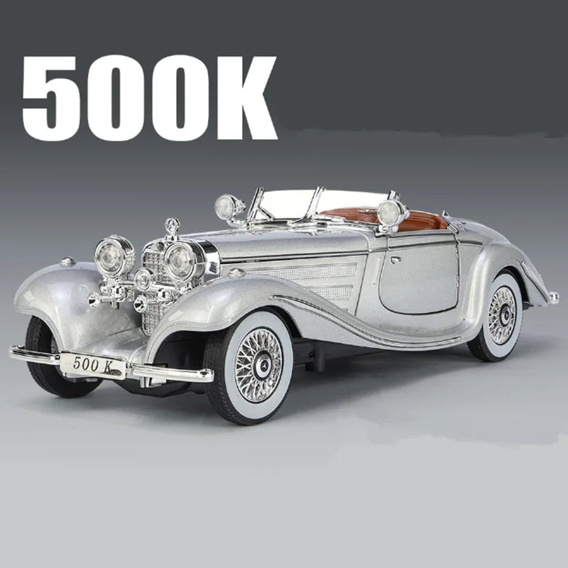 Benz 500K Alloy Diecast Car Model - Classic Vehicle with Sound & Light, Perfect Kids Toy & Collector’s Gift 🚗✨