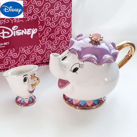 Disney Beauty and the Beast Tea Set - Mrs. Potts Teapot & Chip Cup | Cute Cartoon Ceramic Coffee Mug Gift for Tea Lovers 🎁🍵