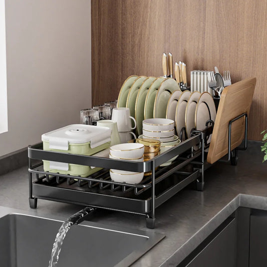 Adjustable Dishes Drying Rack with Drainboard – Kitchen Bowl & Plate Organizer, Countertop Dinnerware Storage Shelf, Sink Holder 🍽️🧼