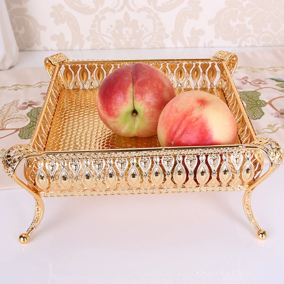 Vintage Fruit Tray - Creative Round/Square Snack Plate & Metal Storage Rack in Gold/Silver | Multifunctional Tableware Gift Idea 🍇🍰✨