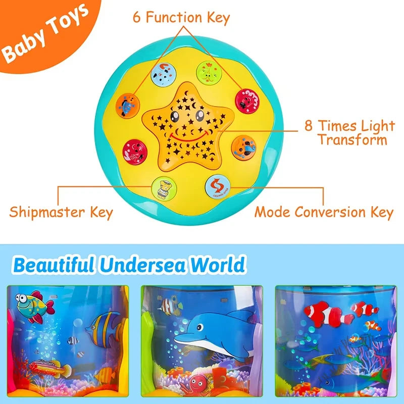 Ocean Light Musical Projector Toy - Montessori Sensory Learning Toy for Babies & Toddlers (1-3 Years) 🎶🌊 Perfect Gift!