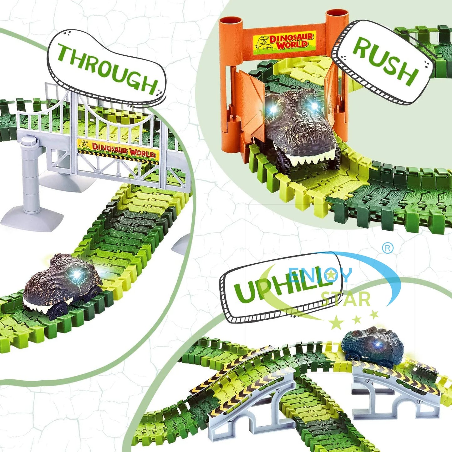 156pcs Dinosaur Railway Car Track Toy Set – DIY Assemble Road Race Set with Flexible Tracks, Dinosaur Toys, Bridge Ramps for Kids 🚂🦖