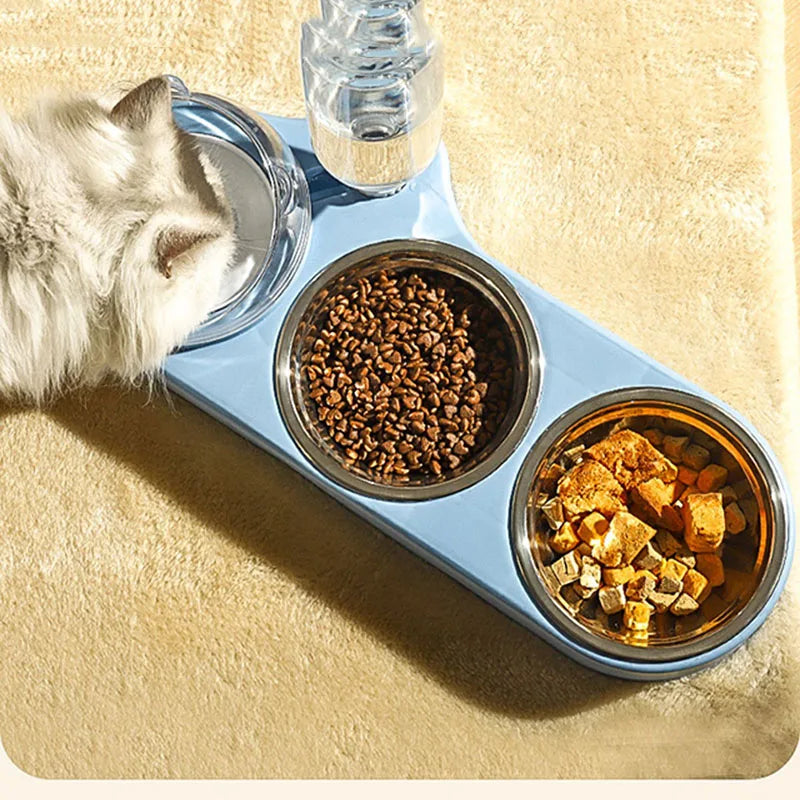 3-in-1 Automatic Cat Feeder & Water Dispenser Set – Raised Double Food Bowls with Rotatable Design for Cats & Small Dogs 🐾💧