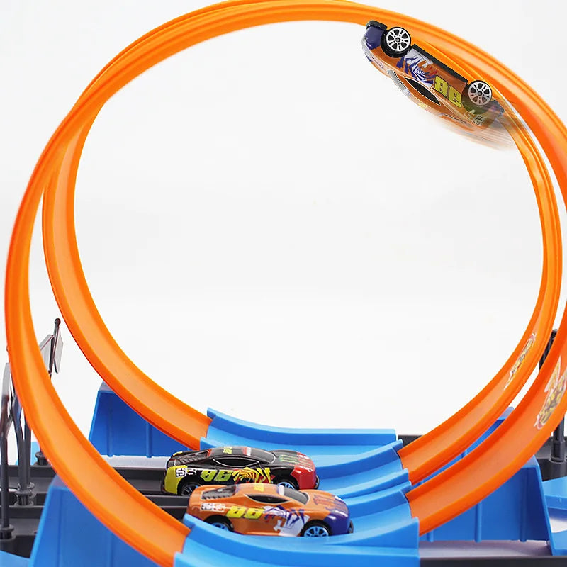 Kids Double Car Wheels Racing Track Toy - DIY Assembled Rail Kit with Catapult Launch, Fun Gift for Boys & Girls Racing Fans 🚗💨