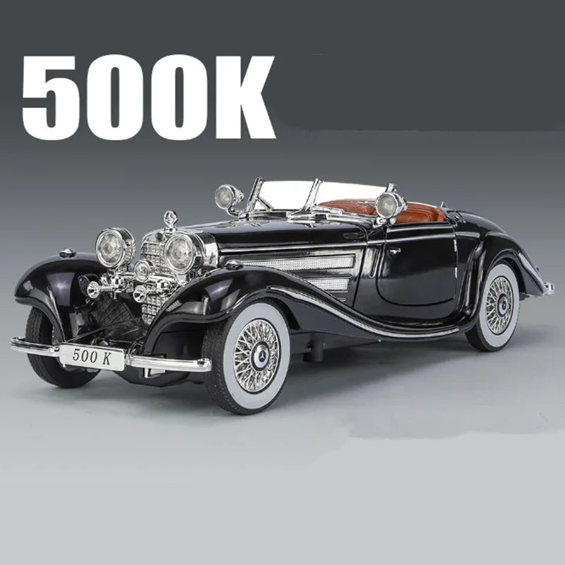 Benz 500K Alloy Diecast Car Model - Classic Vehicle with Sound & Light, Perfect Kids Toy & Collector’s Gift 🚗✨