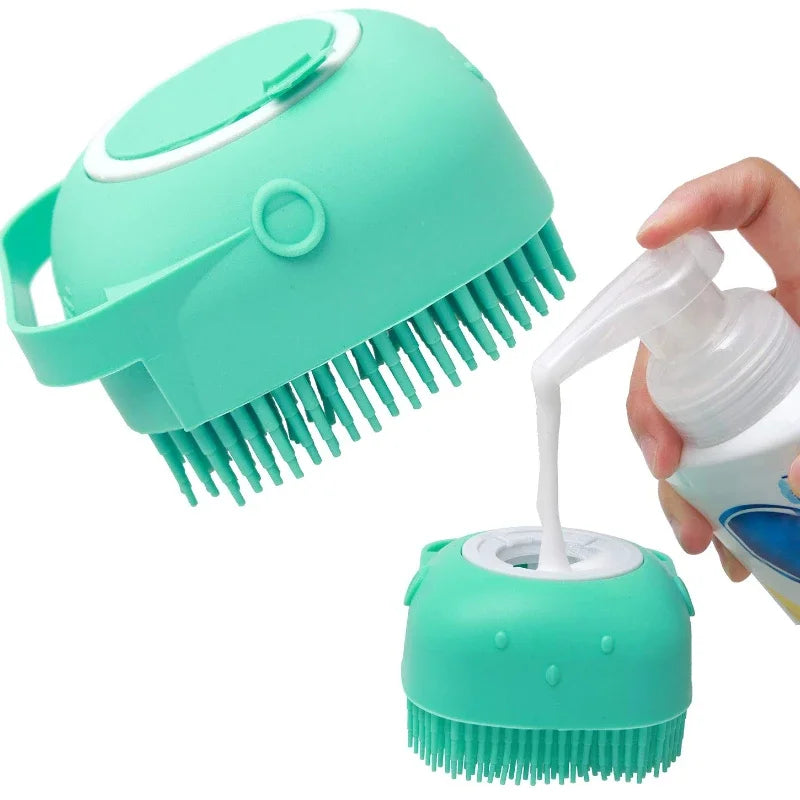 Pet Dog Shampoo Brush with 2.7oz Shampoo Dispenser - Cat Massage Comb & Grooming Scrubber for Short-Haired Pets