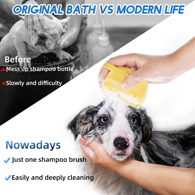 Pet Dog Shampoo Brush with 2.7oz Shampoo Dispenser - Cat Massage Comb & Grooming Scrubber for Short-Haired Pets