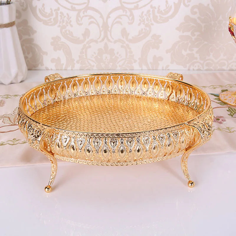 Vintage Fruit Tray - Creative Round/Square Snack Plate & Metal Storage Rack in Gold/Silver | Multifunctional Tableware Gift Idea 🍇🍰✨