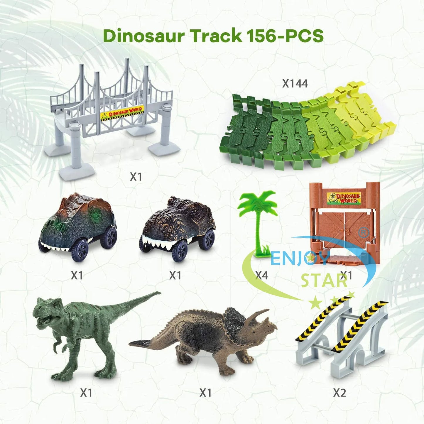 156pcs Dinosaur Railway Car Track Toy Set – DIY Assemble Road Race Set with Flexible Tracks, Dinosaur Toys, Bridge Ramps for Kids 🚂🦖