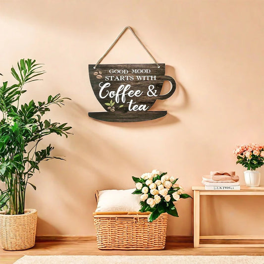 ☕ Rustic Coffee & Tea Wooden Sign | Farmhouse Kitchen Decor for Coffee Lovers | Vintage Indoor & Outdoor Wall Art, 11.8 Inches 🌿