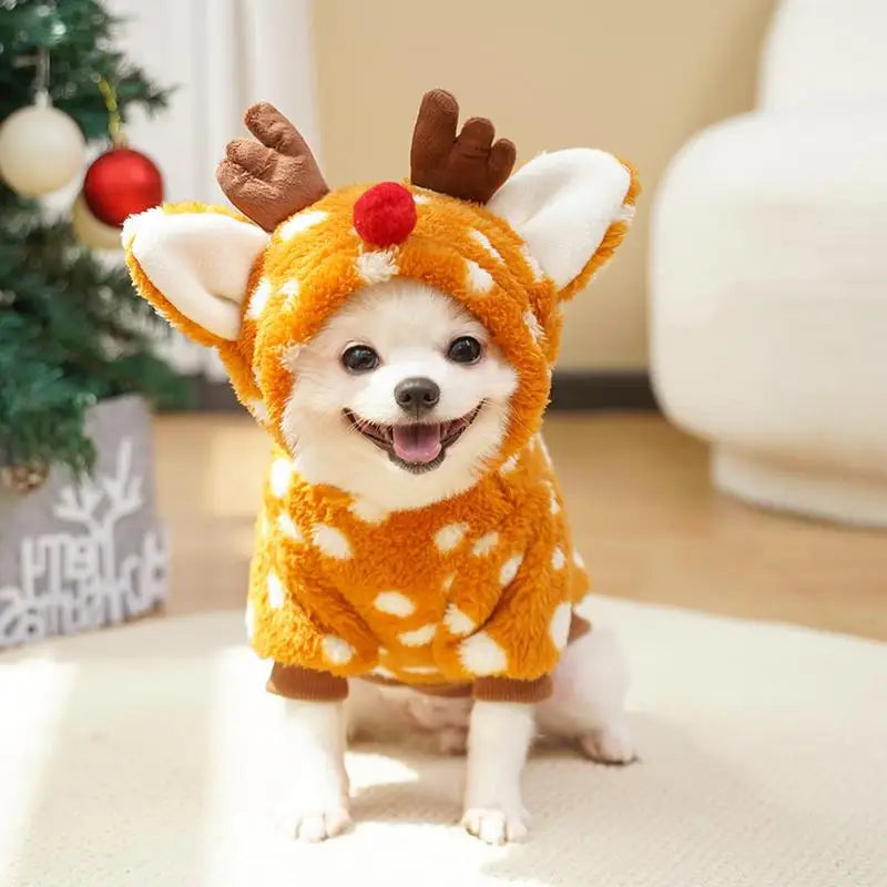 Puppy Christmas Elk Outfit - Cozy Pet Cosplay Dog Clothes, Fleece Cold Weather Costume for Small Dogs, Festive Winter Wear S-XL