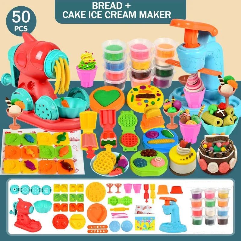 Colorful Plasticine Making Toys – DIY Ice Cream & Noodles Machine for Kids, Creative Handmade Mold Tool & Colored Clay Gift 🎨🍦🍝