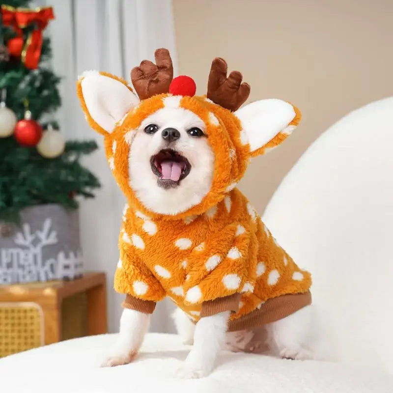 Puppy Christmas Elk Outfit - Cozy Pet Cosplay Dog Clothes, Fleece Cold Weather Costume for Small Dogs, Festive Winter Wear S-XL