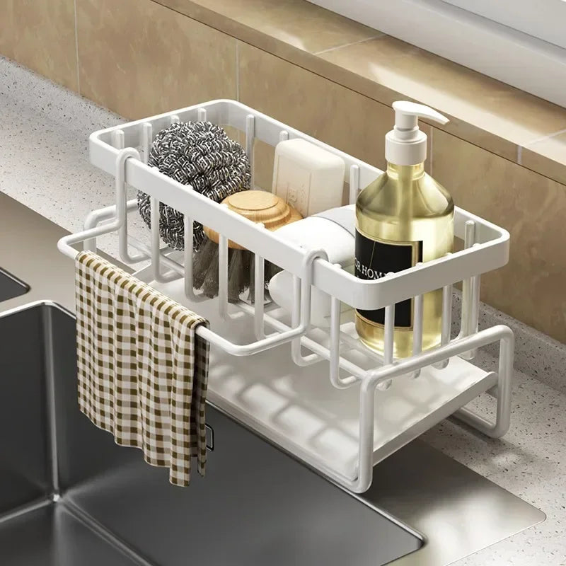 Multifunctional Sponge Rack & Kitchen Shelf Organizer - Sink Dishcloth Holder, Detergent & Rag Drainer for Kitchen Storage 🧽🍽️