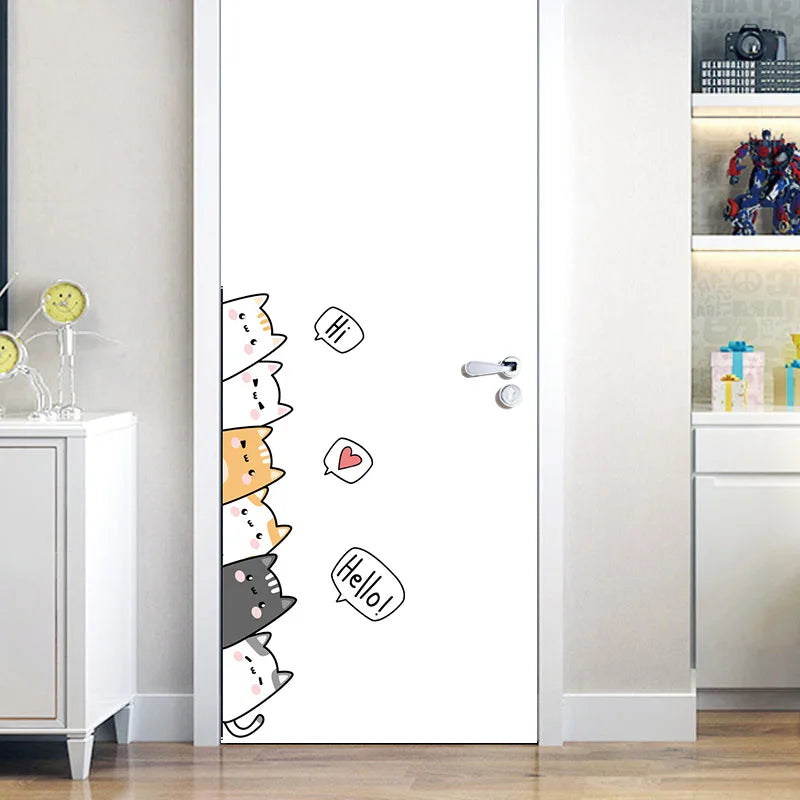 Cute Cat Stickers for Bedroom & Wardrobe Doors - Waterproof Self-Adhesive PVC Wall Stickers for Furniture & Tile Decor 🐱✨