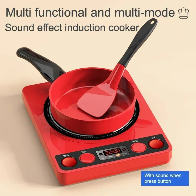 Kids Pretend Play Red Kitchen Set – Cooking Toys for Boys & Girls, Educational Interactive Food Simulation Toy for Children Ages 3+ 🍳🍉