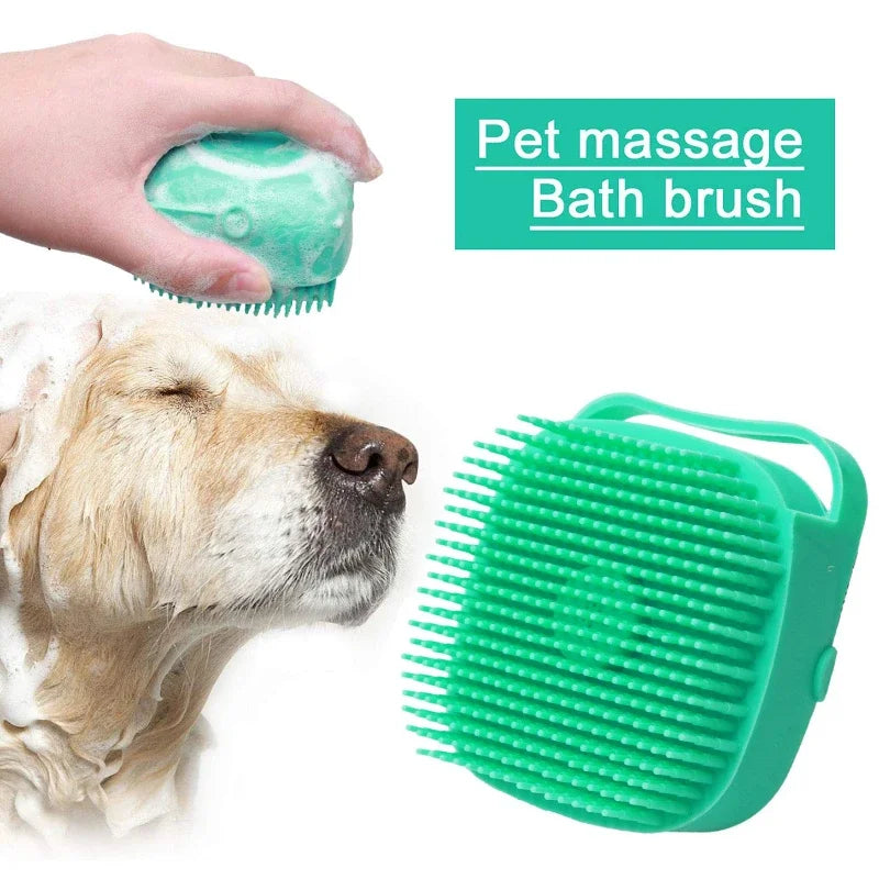 Pet Dog Shampoo Brush with 2.7oz Shampoo Dispenser - Cat Massage Comb & Grooming Scrubber for Short-Haired Pets