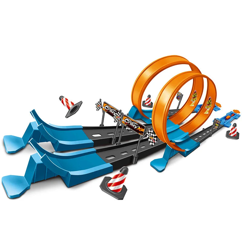 Kids Double Car Wheels Racing Track Toy - DIY Assembled Rail Kit with Catapult Launch, Fun Gift for Boys & Girls Racing Fans 🚗💨