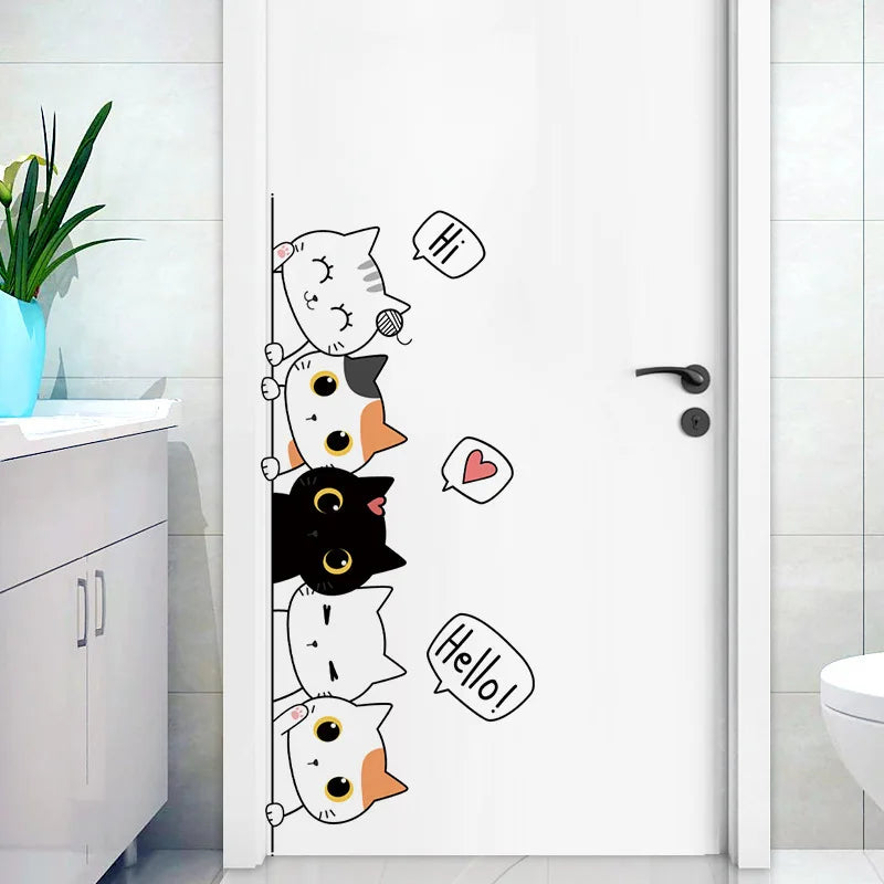 Cute Cat Stickers for Bedroom & Wardrobe Doors - Waterproof Self-Adhesive PVC Wall Stickers for Furniture & Tile Decor 🐱✨