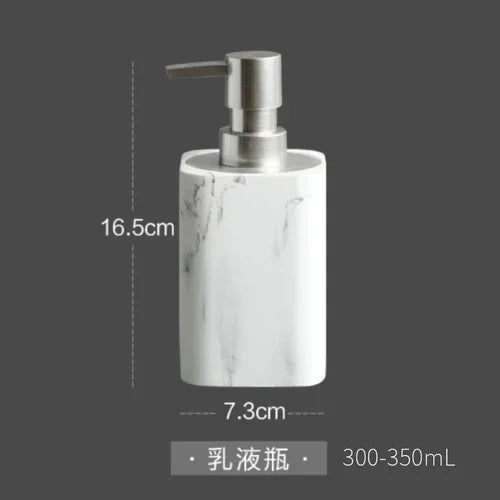 Elegant Resin Marble Bathroom Set - Lotion Bottle, Mouthwash Cup, Cotton Swab Box, Tray, Shampoo & Soap Dispenser