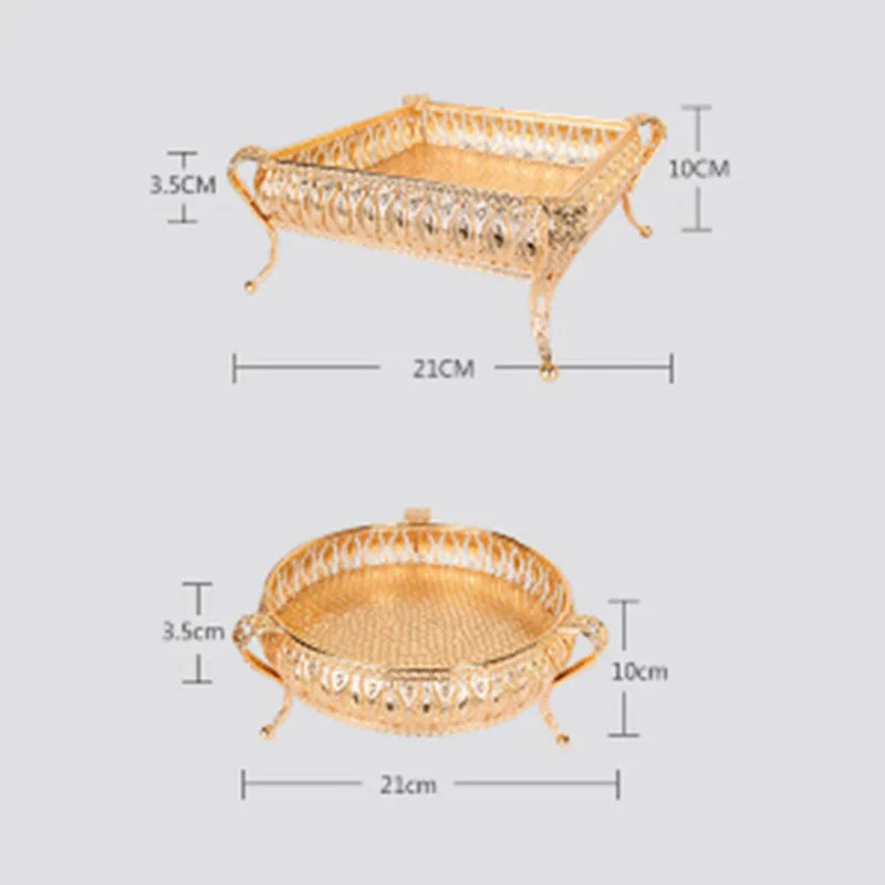 Vintage Fruit Tray - Creative Round/Square Snack Plate & Metal Storage Rack in Gold/Silver | Multifunctional Tableware Gift Idea 🍇🍰✨